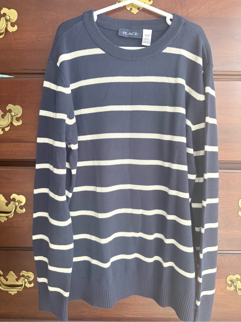 The Children's Place Navy and Cream Striped Crewneck Sweater